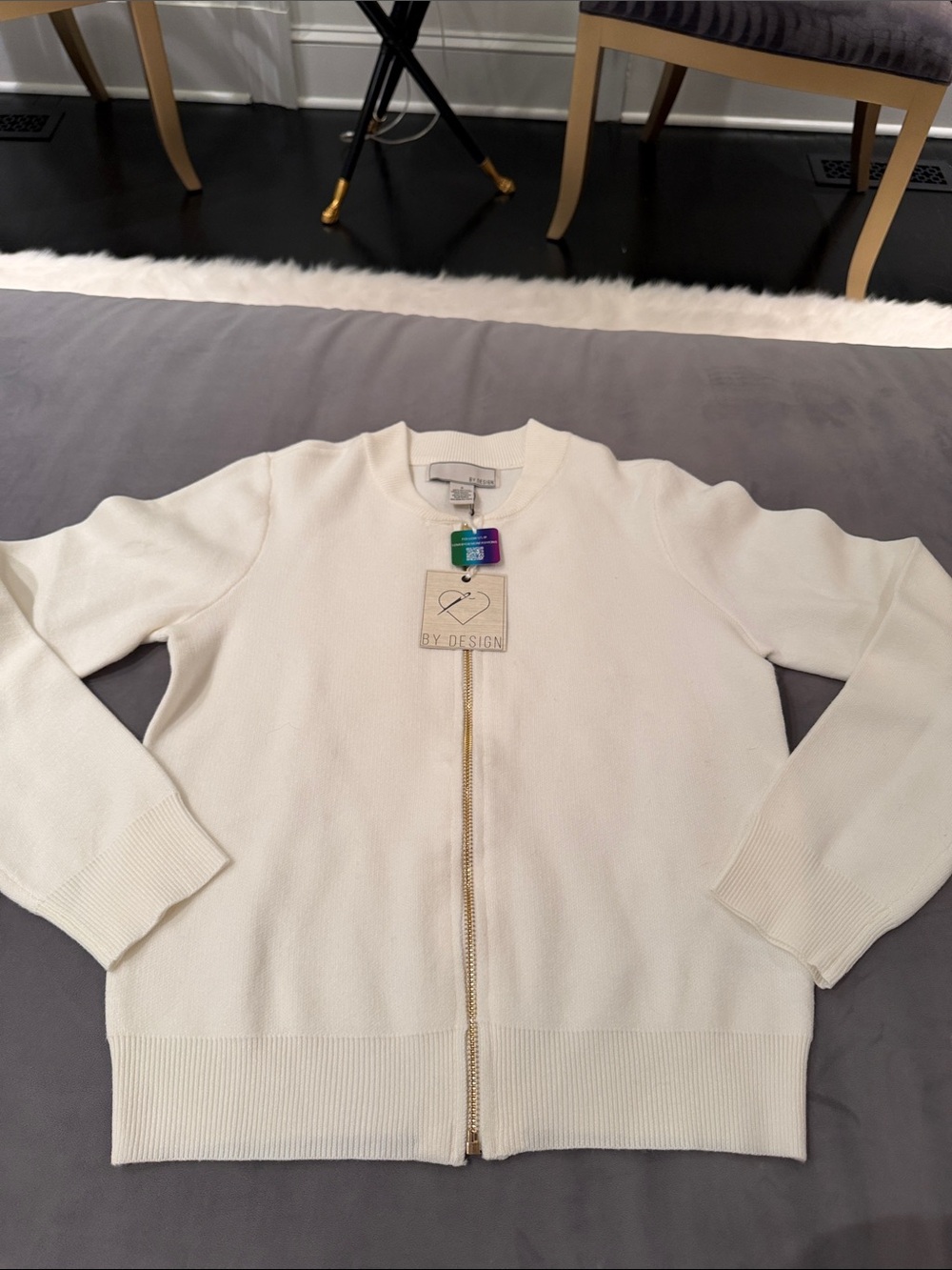 NWT Cream Zip-Front Sweater